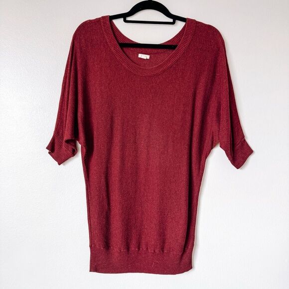 Aerie Scoop Neck Knit Short Sleeve Red Top Size Medium - Picture 2 of 5